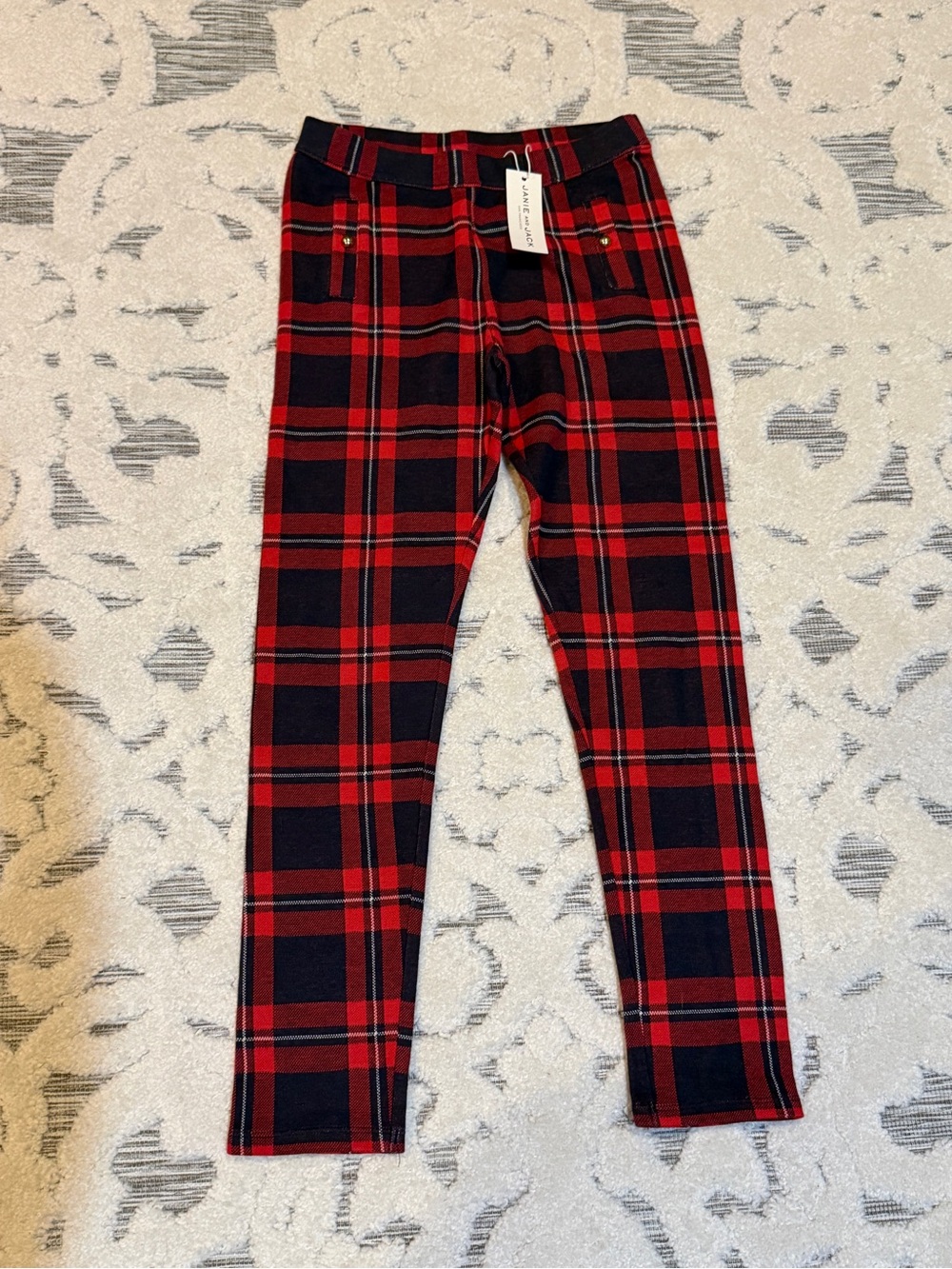 New NWT Janie & Jack size 12 Girls' Red & Navy Plaid Stretch Pants
